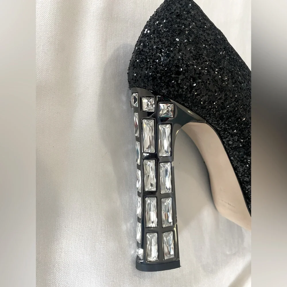 Miu Miu Black Glitter Peep-Toe Platform Pumps